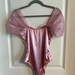 Elegant Pink Satin Bodysuit